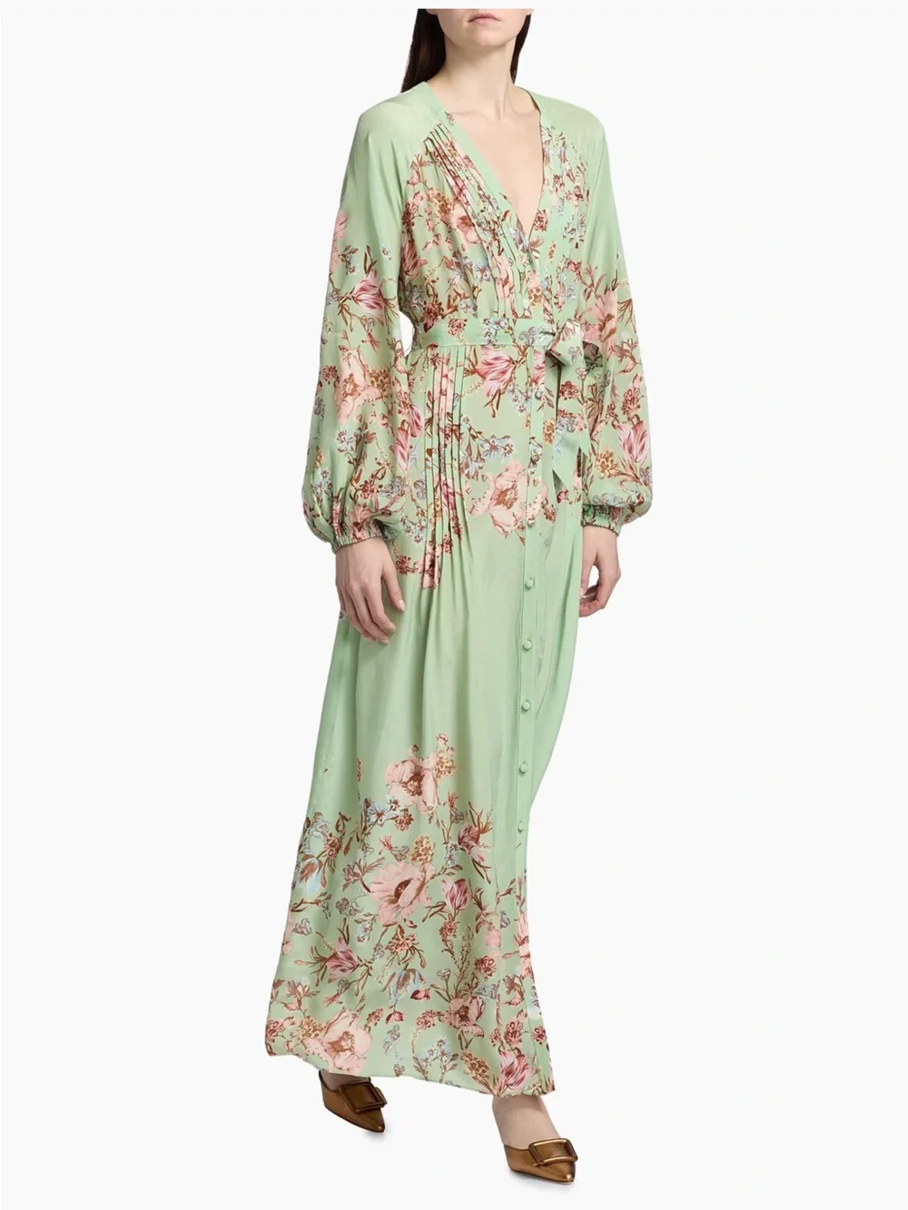 NWT Hemant and Nandita Ezra floral pin-tuck Maxi Dress Sz M - Picture 4 of 7